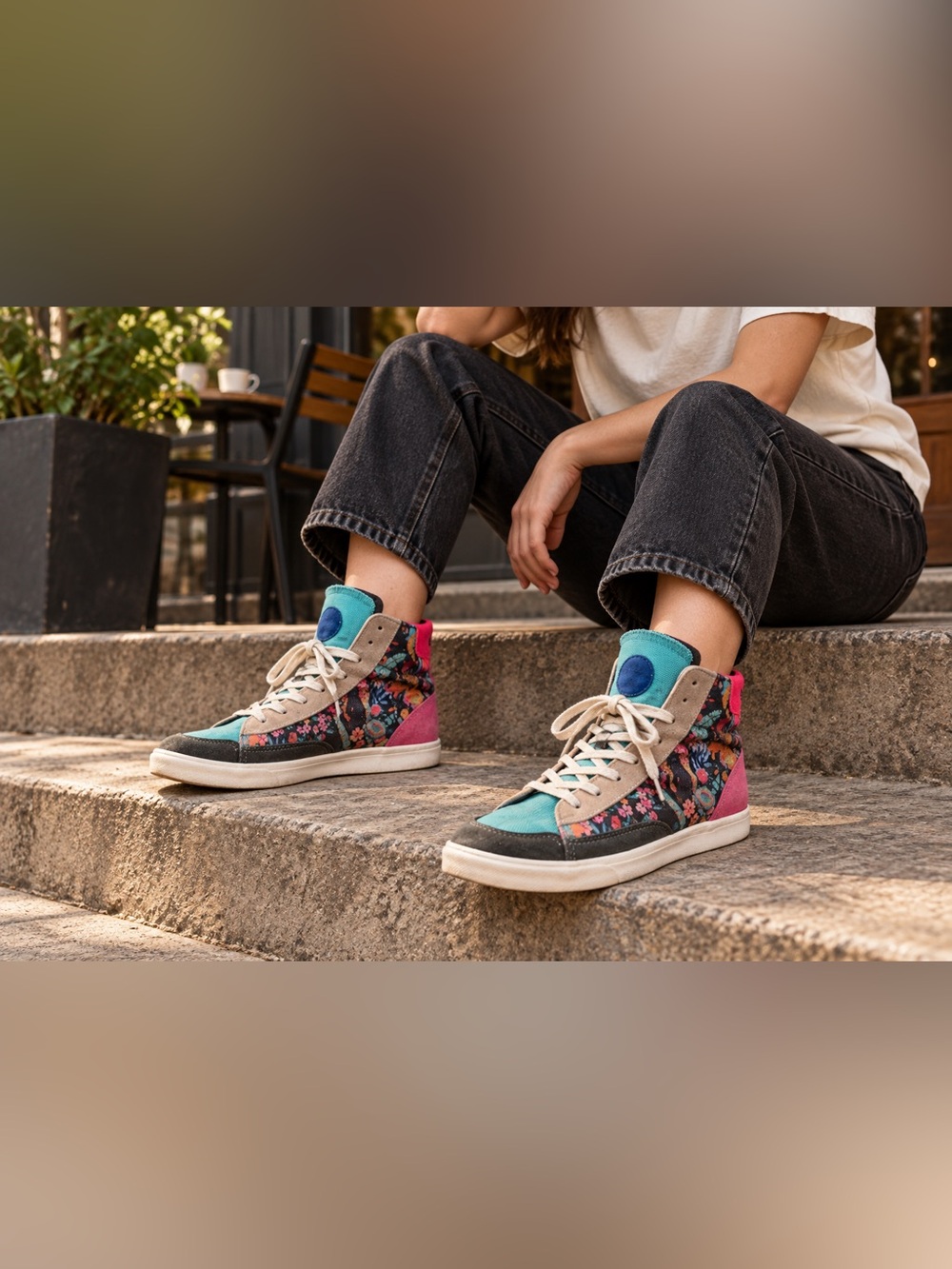 INKKAS Multicolor Floral High Top Sneakers Women 8 Men 6